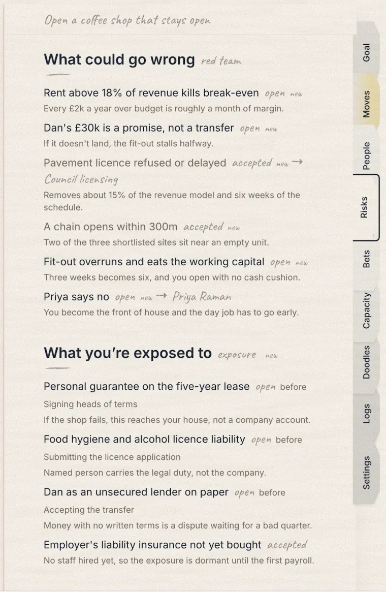 The Risks page